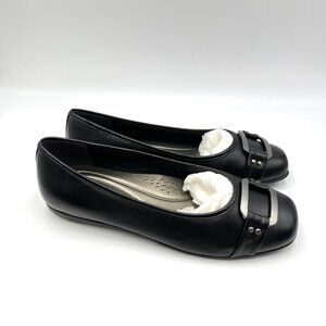 7.5W 7.5 WIDE WIDTH‎ Trotters Womens Sizzle Black Leather Ballet Flats Shoes